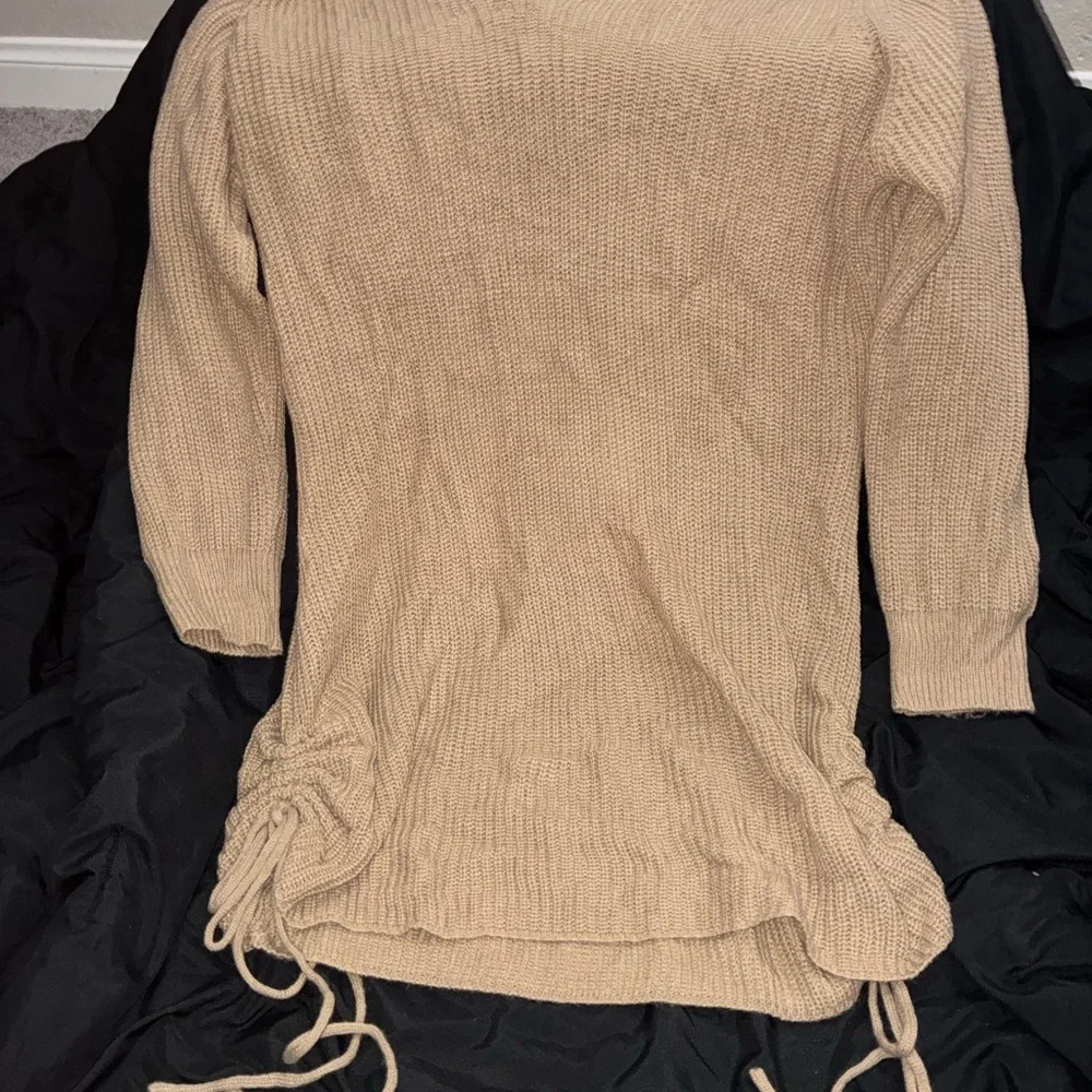 Cozy Tan Knit Sweater Dress